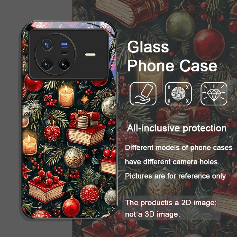 Cute Bookshelf Christmas Print Tempered Glass Phone Case for OPPO Reno 13 F 12 11 Pro 10 SE Find X3 Lite X8 X5 X7 A79 A58 Cover