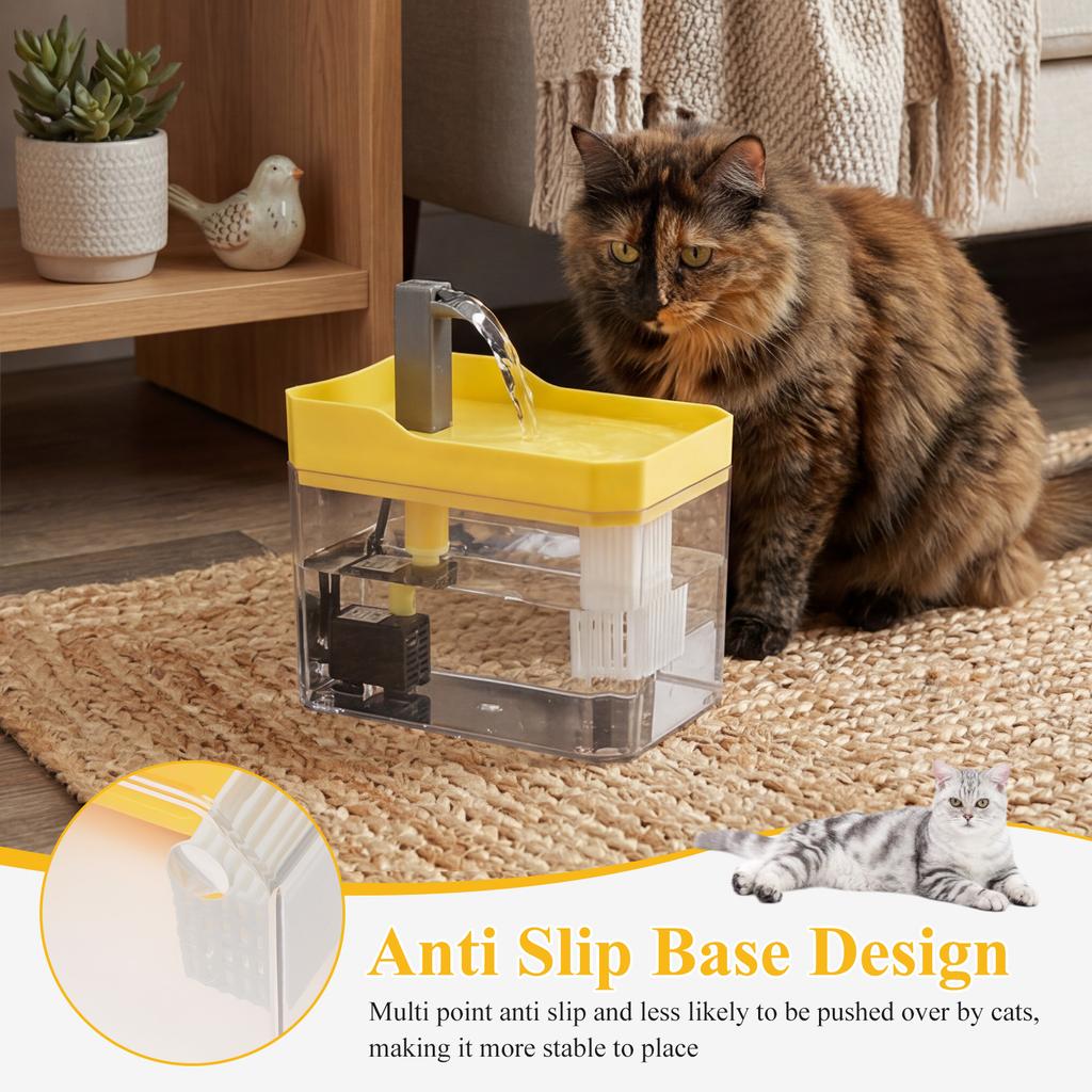 1.5L Cat Water Fountain Transparent Pet Auto Water Dispenser with Anti Slip Base Large Capacity Quiet Cat Water Feeder for Home