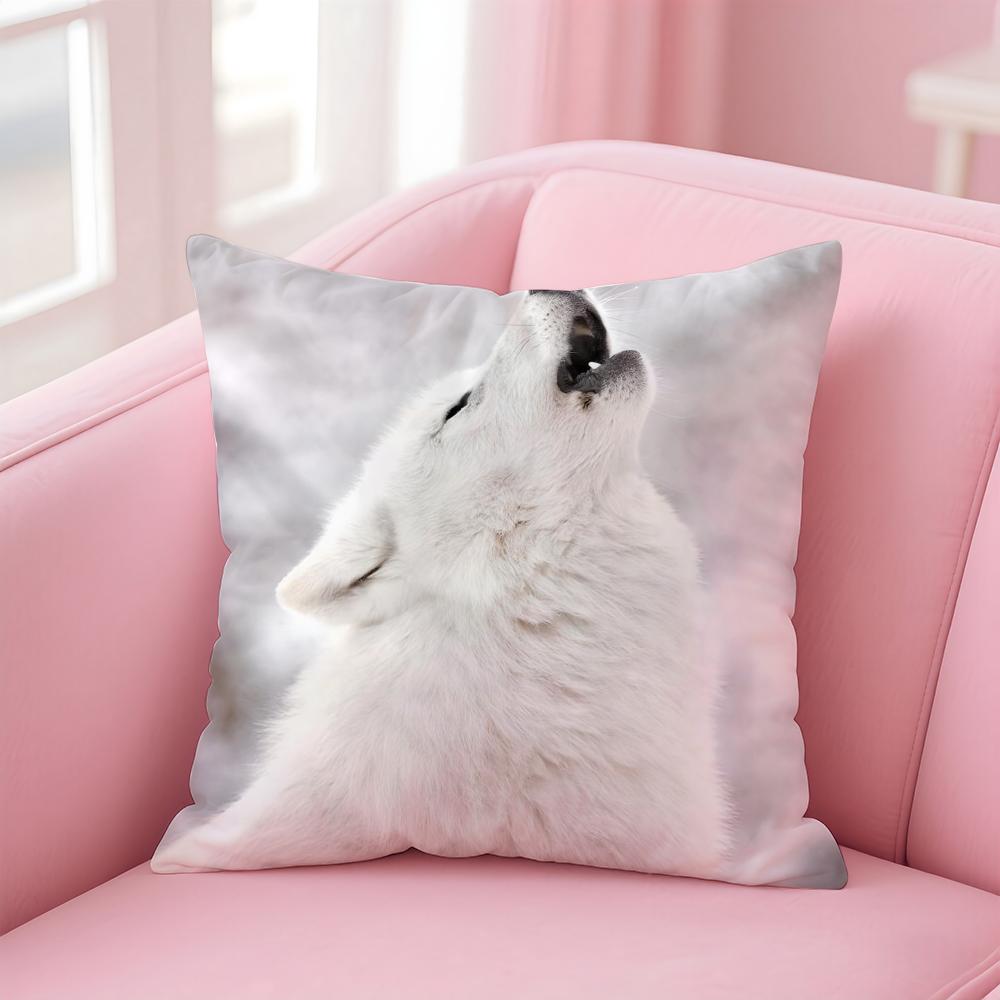 Majestic Animal Art White Wolf Cushion Cover Pillowcase Short Plush Invisible Zipper Room Sofa Cushion Cover