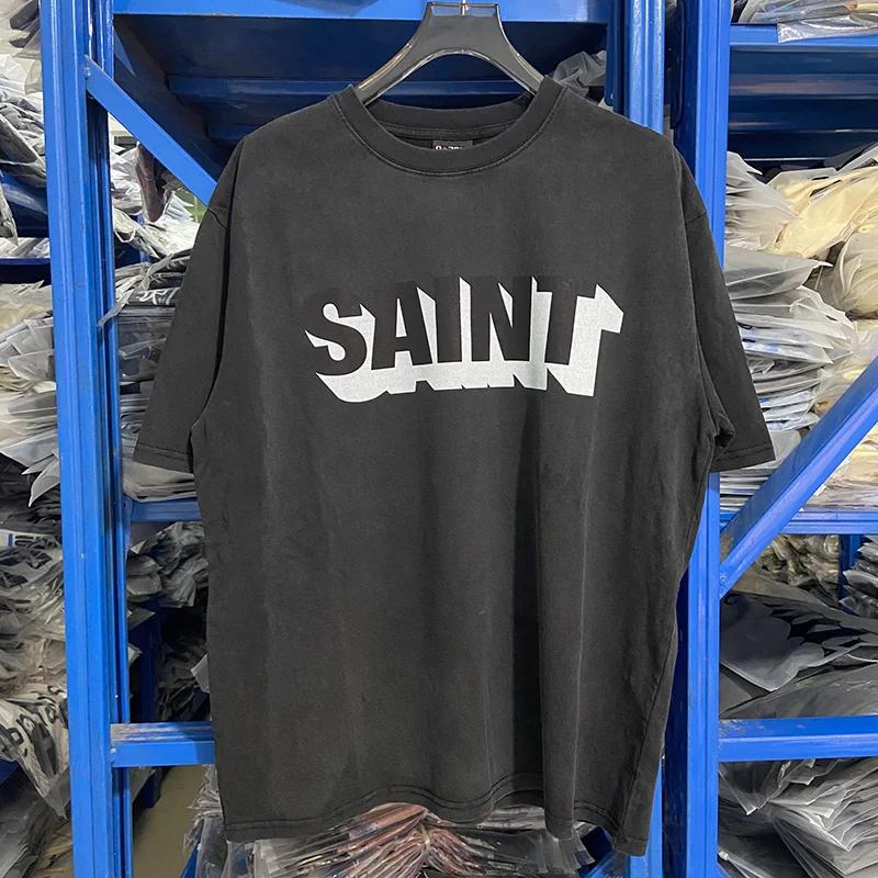 Unisex Unisex Simple Couple Casual Blue Letter Logo Print Saint T Shirt High Quality Cotton Oversize Tee Top White Tshirt With Tag