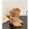 Cowhide Version~ Ruth Zhao Pointed Pile Boots Short Boots High Heel Retro Western Knight Boots Middle Boots