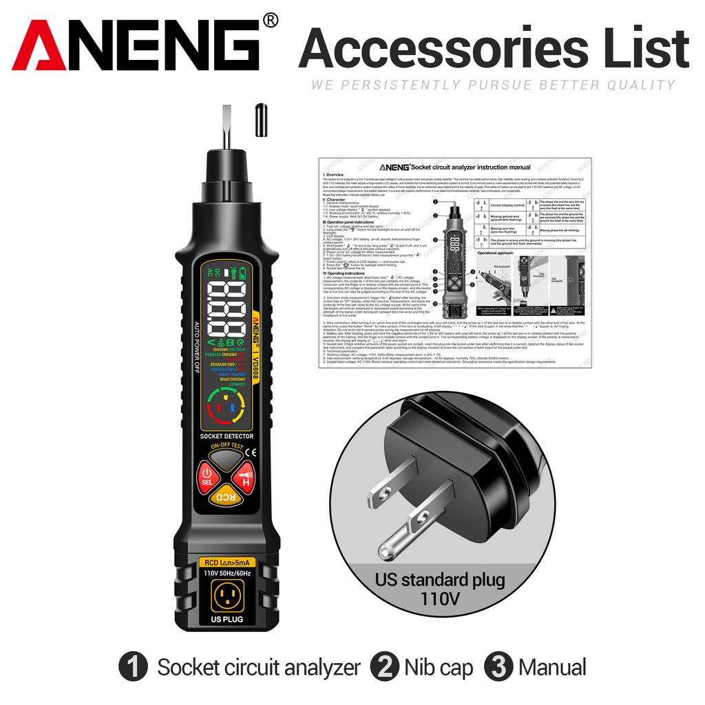 ANENG VD808 Circuit Breaker Finders AC Voltage Tester US/EU Plug  Leakage Polarity Leakage Tester Tools Socket Circuit Analyzer