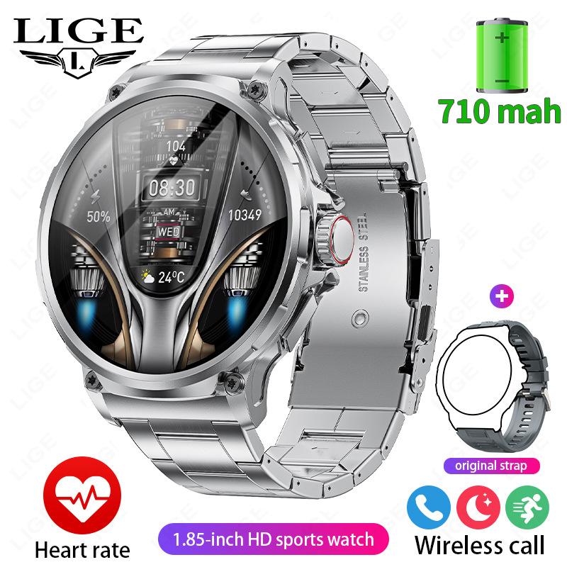 LIGE V69 Smartwatch 1,85" Stor Skærm Puls Blodilt Multi-Sport Vandtæt Udendørs Ur Sort