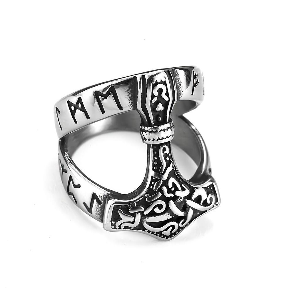 European and American Retro Jewelry Stainless Steel Men's Rings Hip Hop Viking Hammer Rings