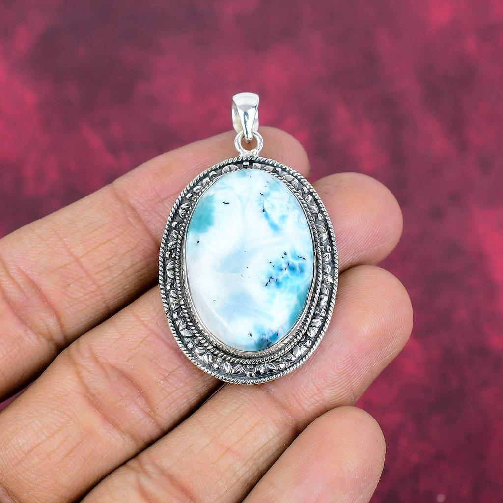 Larimar Pendant Gemstone Jewelry, 925 Solid Sterling Silver Pendant, Handmade Jewelry Birthstone Pendant, Gift For Him