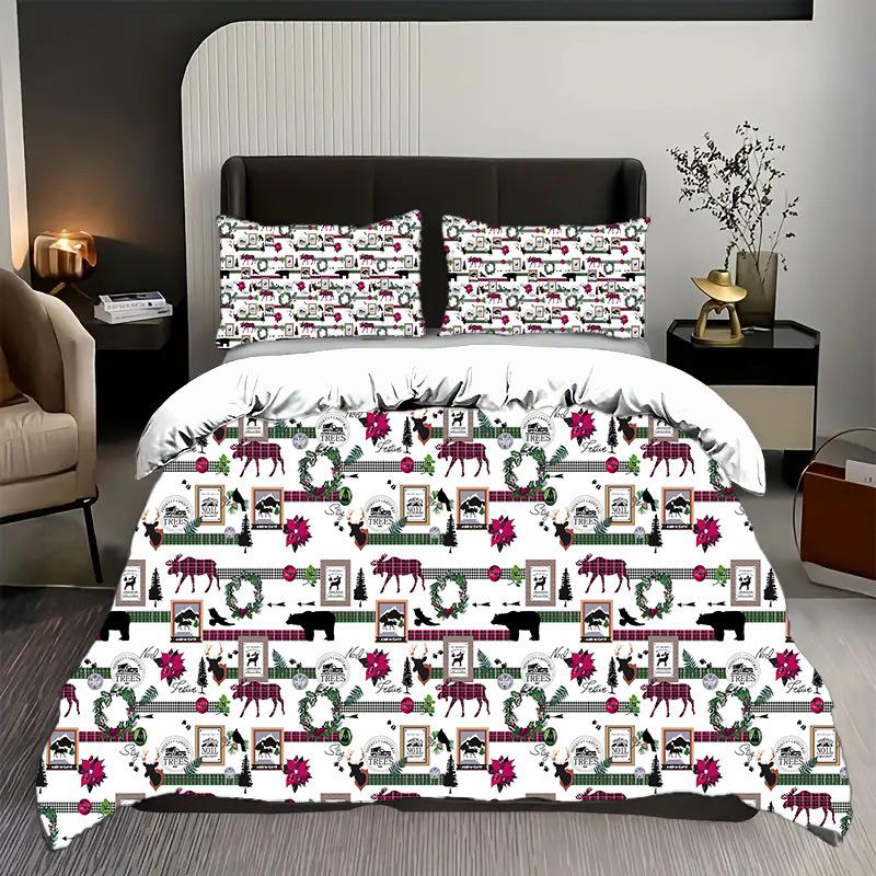 Three-Piece Quilt Cover Christmas Series 3D Digital Printing Bedding