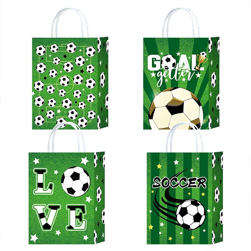 Football-Themed Tote Bag Party Football Pattern Gift Bag Sporty Shopping And Beverage Paper Bag