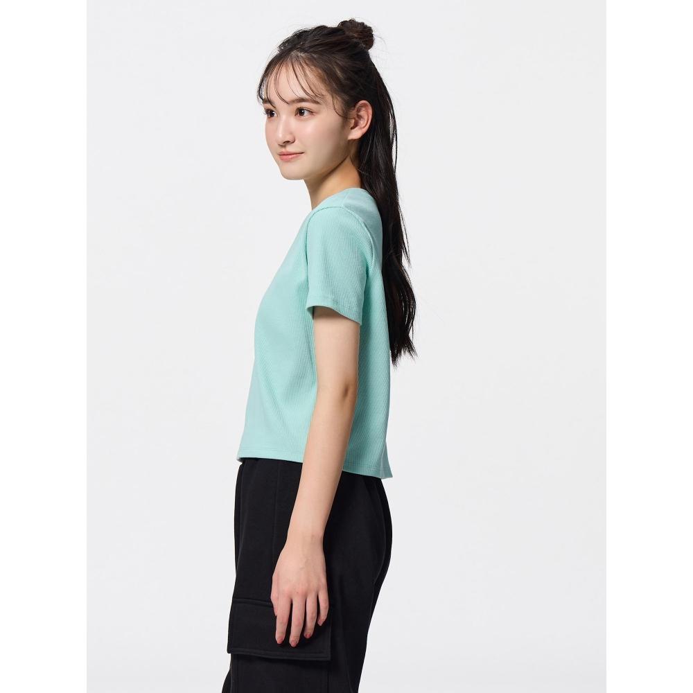 GU by Uniqlo Girls Rib Crop Logo T Jr