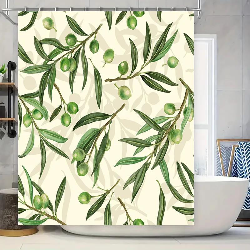 Шторка для душа с оливковыми ветвями, натуральный зеленый узор с плодами, водонепроницаемая ткань, декор для плитки в ванной, кухонный комплект W90xH180cm