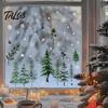 Moisture Proof Wall Decals Christmas Tree Window Clings, Green Pine Trees Snowflake Decals, Winter Interior Design Accents Reusable PVC Static
