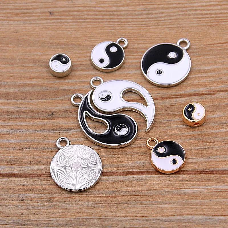 DIY Alloy Jewelry Accessories: White KKC Oil Drop Tai Chi Bagua Black & White Pendant Beads