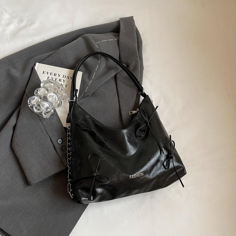 

Сумка через плечо, красивая повседневная простая сумка, лето 2024, новая модная сумка-мешок с бантом, сумка-тоут чёрный