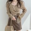 Korean Chic Square Neck Lace-up Long Sleeve Retro Shirt