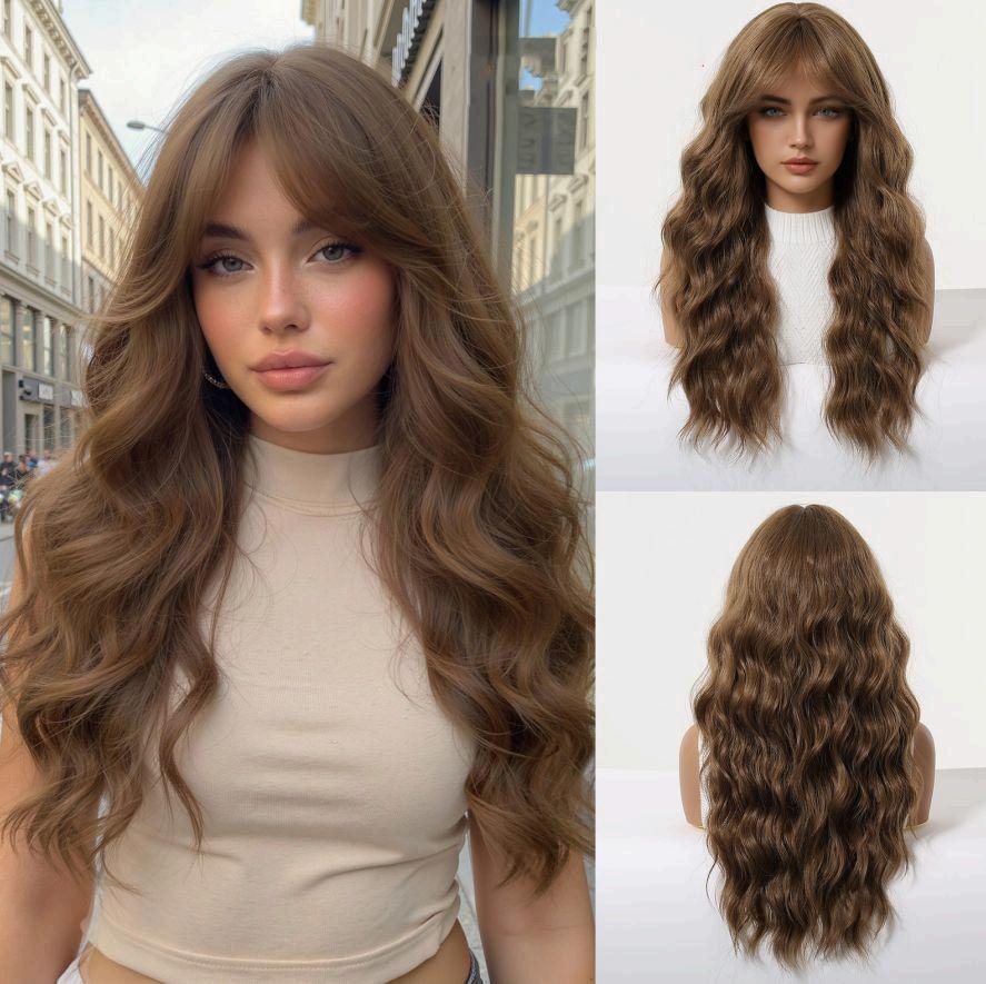 Long Curly Green Wave Synthetic Wigs with Bangs for Women Christmas Grass Green Cosplay Wigs Daily Natural Hair Heat Resistant
