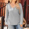 Womens Plus Size Long Sleeve Shirts  V Neck Tunic Tops Basic Loose Fit Tee Tops