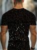 Men'S Casual Sports T-Shirt - Shiny Print Black And Golden White Stars, Breathable Short Sleeve, Washable Summer Casual Wear, Durable Comfortable