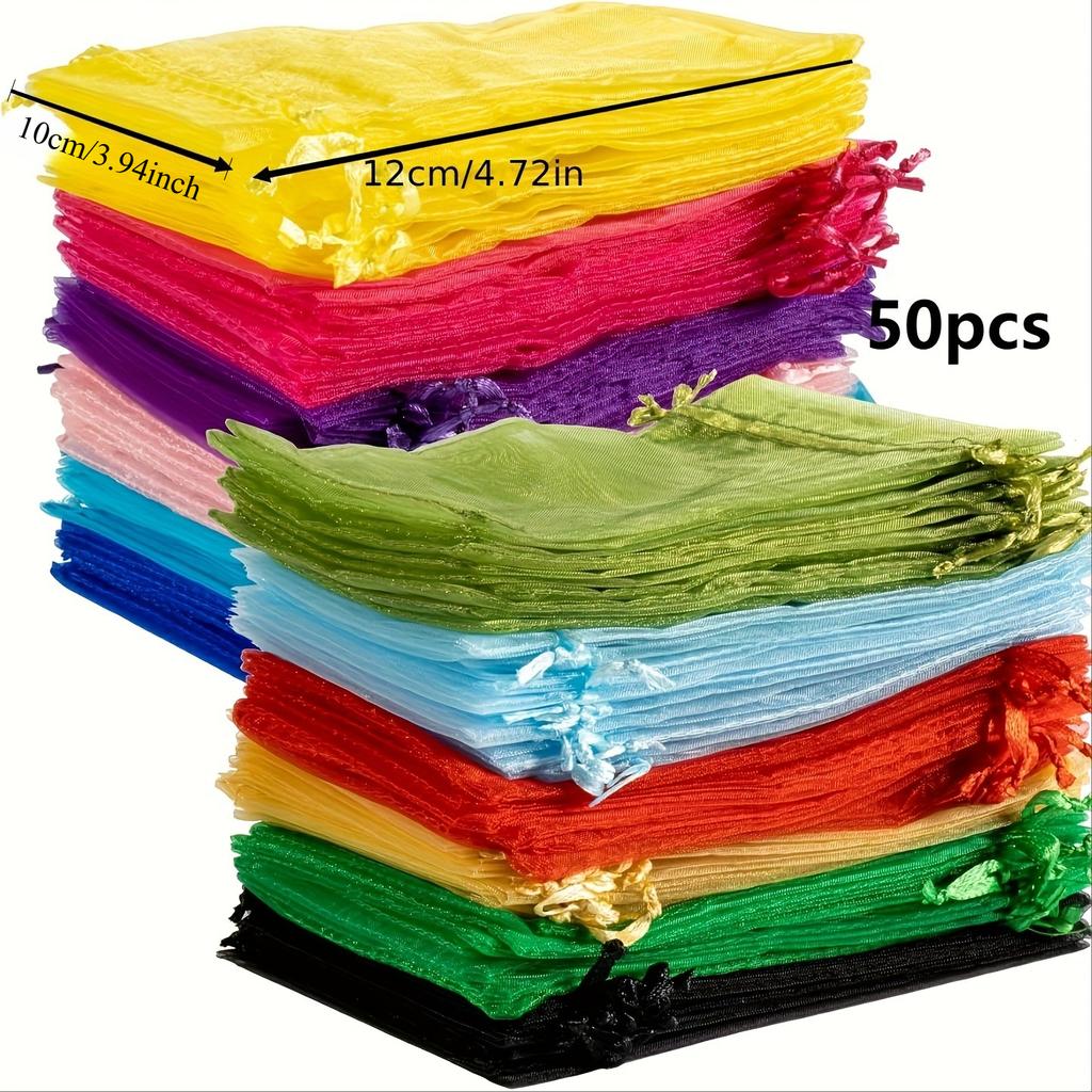 50pcs Colorful Drawstring Organza Gift Bags -for Weddings,Party Favors,Jewelry Storage & Organizing,Gift Bags, Gift Wrap Storage