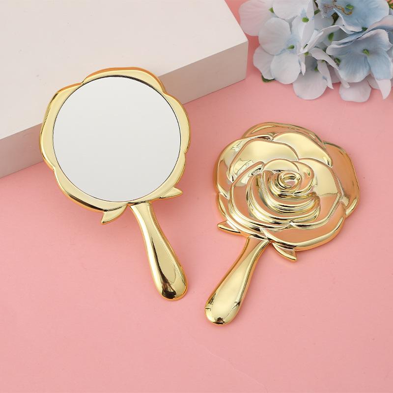 Rose Flower Portable Folding Makeup Mirror - Lightweight Handheld Touch-up Mirror with Electroplated Solid Color Design