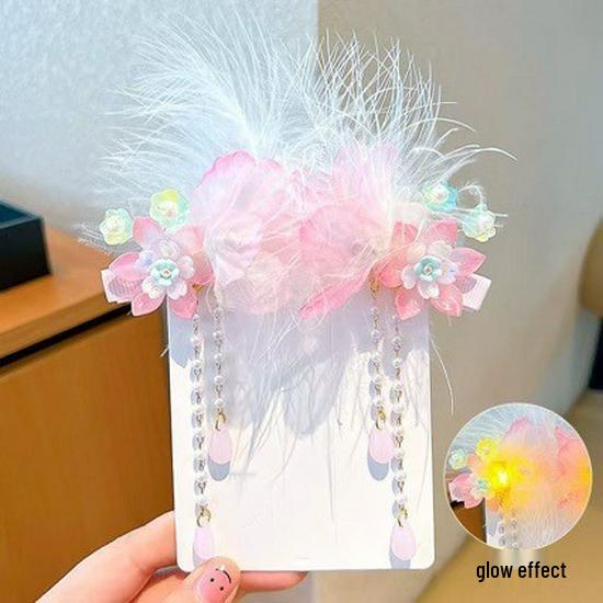 Children s Fairy Tassel Hanfu Headdress: Flower Pearl Hair Clips for Girls