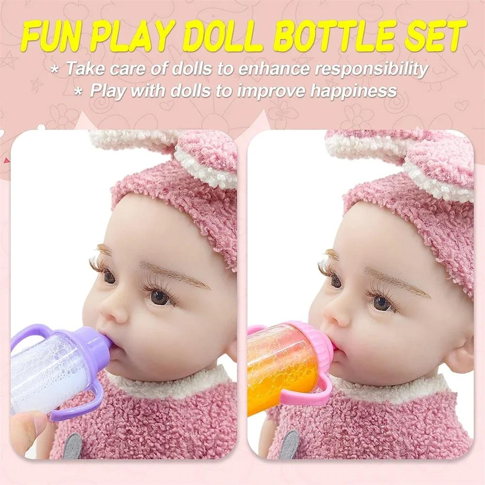 Velká sada lahviček na krmení pro panenky Baby Doll Hračka pro péči o miminka Kočárek 2ks Lahvičky na mléko a džus s dudákem pro panenky Baby