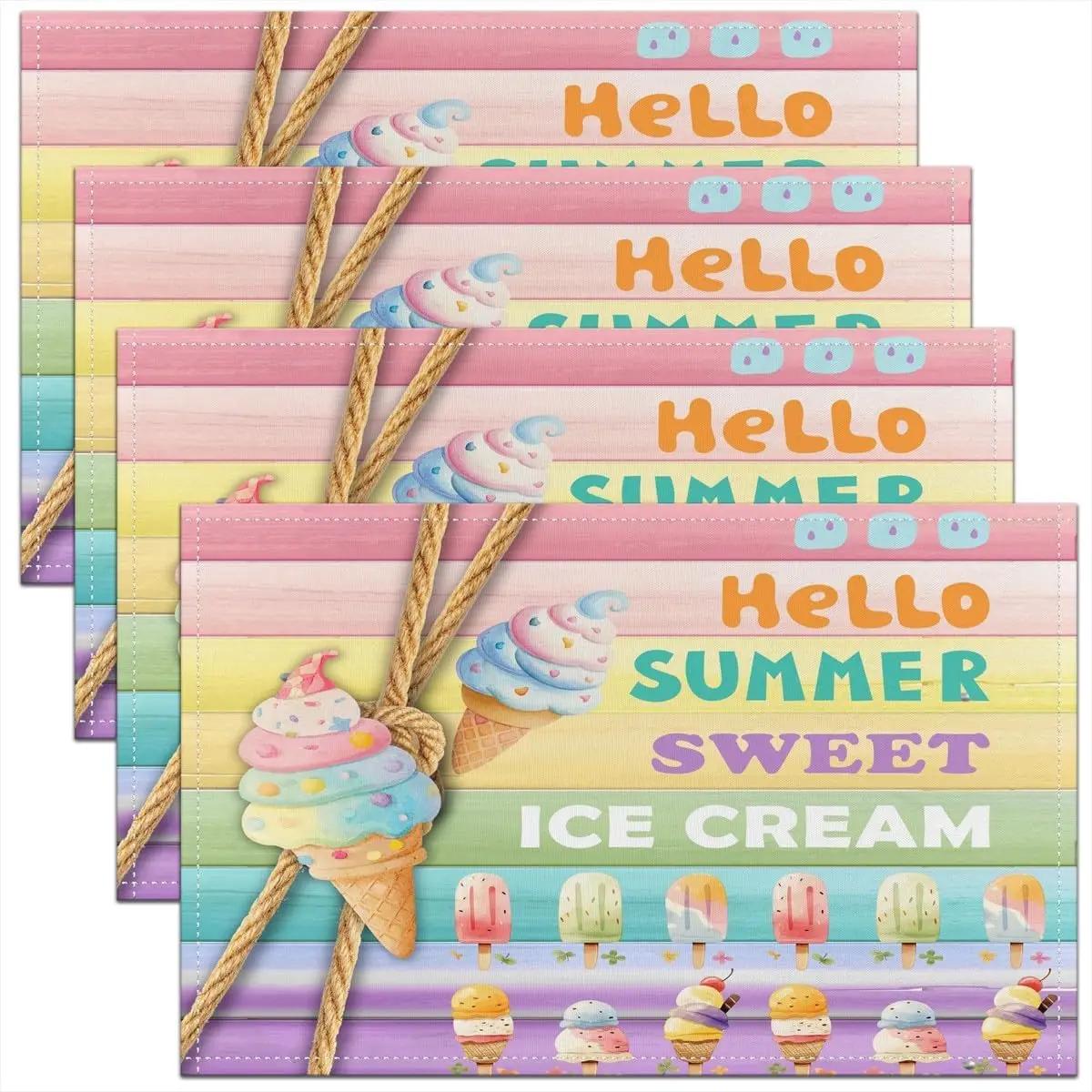 

4PC 30x45CMRainbow Ice Cream Placemat for Kitchen Dining Table Decor Indoor Outdoor 30x45cm-4PC