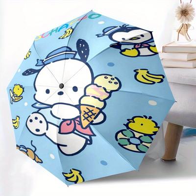 Penguin and Pochacco Automatic Opening and Closing Cartoon Umbrella - Small Umbrella Suitable for Various Occasions, Portable 3-Fold Small Umbrella Fo