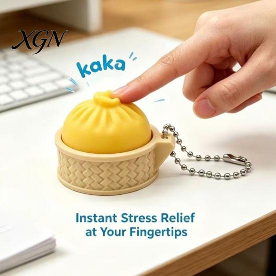 Bag Hanging Toy 3D Printed Dumpling Squeeze Keychain, Stress Balls with Steamer, Cute Anxiety Relief Toy, Soft Decompression Dough Dough, Simulation