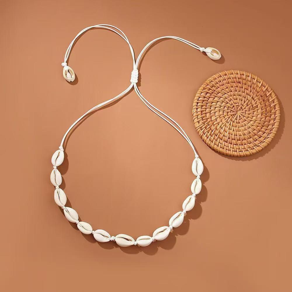 European-American Shell Wax Cord Necklace & Bracelet Set for Women - Bohemian Beach Vacation