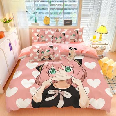 Cartoon Anime Mädchen, Mikrofaser Bettwäsche-Sets, Kinderbettdeko Bettbezug für Teenager Erwachsene 3-teilig mit Reißverschluss Raumdeko