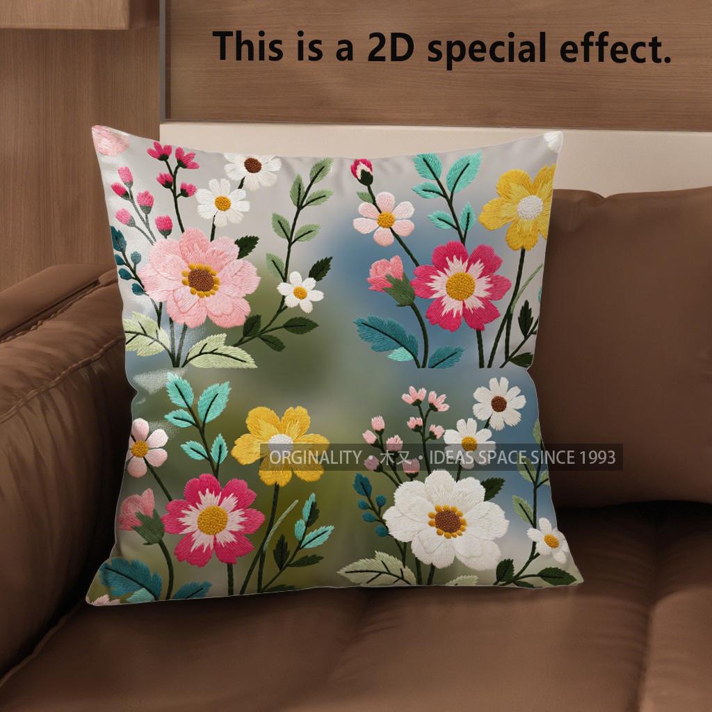 2D Boho Vintage Floral Throw Pillow Cases** Pattern Cushion Cover Suitable For Sofa Bedroom Car Pillow Cover