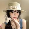 Butterfly Knot Flat Top Straw Hat for Women's Summer New Flower Lace Hat for Beach Shading and Sun Protection Straw Woven Hat