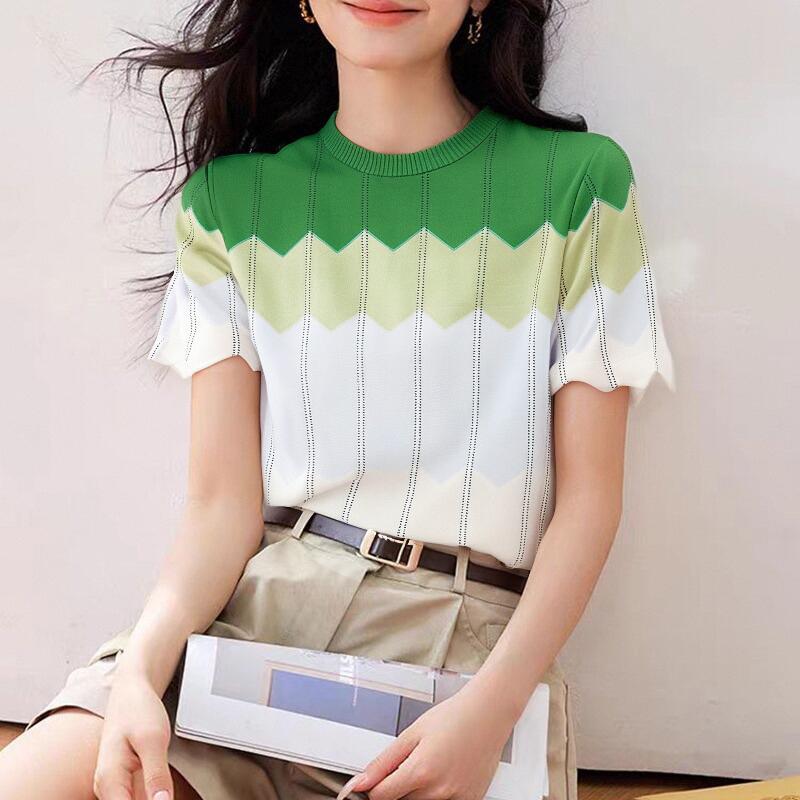 

ZANZEA Женские летние футболки с круглым вырезом и коротким рукавом с волнистым краем 4XL зелёный