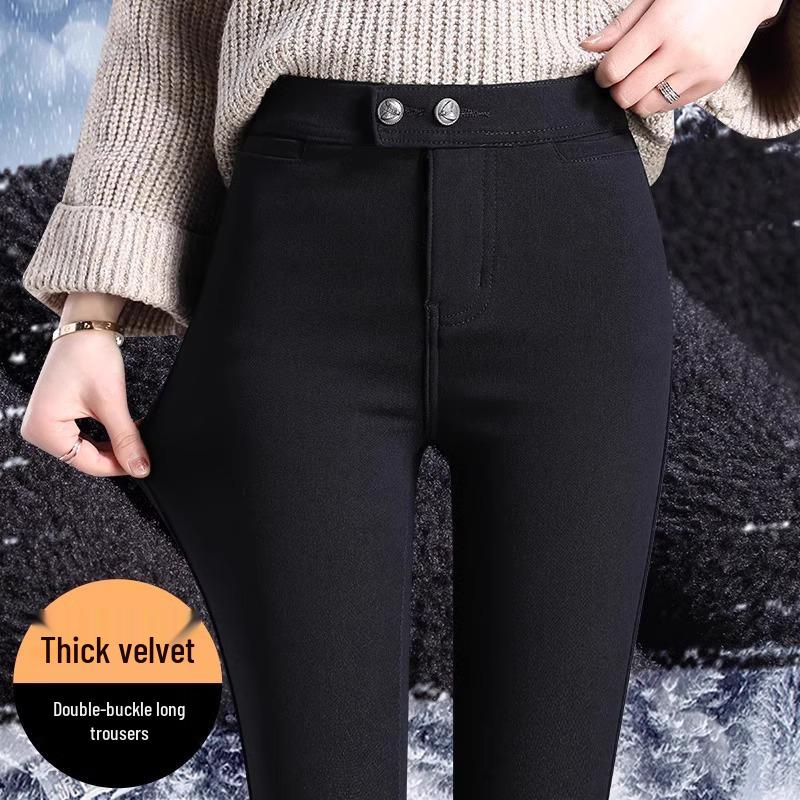 New 2025 Plus Size Women's Fleece-Lined High Waist Black Leggings - Thickened, Skinny Fit for Autumn and Winter