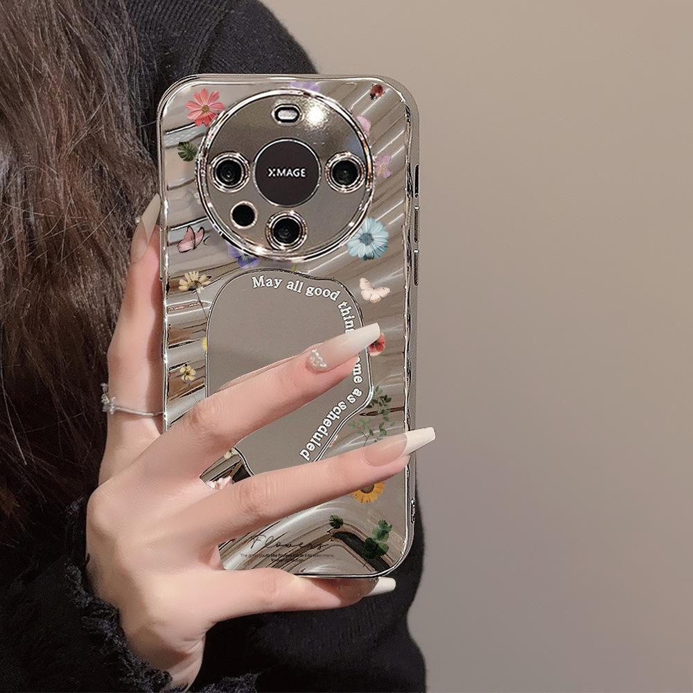 Mirror Phone Case for iPhone 16 11 13 14 for 16 Pro 12 13 15 16 Pro Max for Samsung A15 A16 A35 A55 Cute Cloud Flower Puppy Electroplated Phone Case