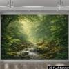 2D Misty Jungle Banner with Ferns and Mossy Rocks Photo Booth Background Cloth