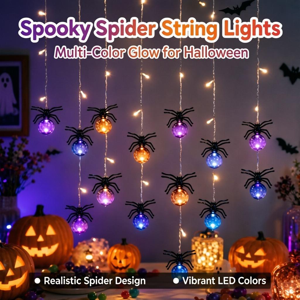 LED Halloween Spider String Lights Waterproof, Hanging Icicle Lights Outdoor Garden Yard, Porch Party Decoration Warm Lamp Decor