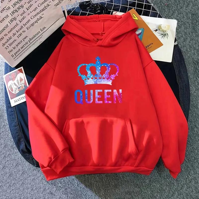 Queen King Print Sweatshirts Couples Daily Casual Sporty Hooded Long Sleeve Pullover Woman Men Home Outdoor Comfort Warm Hoodies