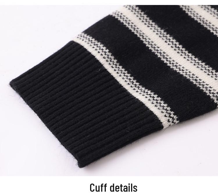 Autumn 2025 Wool Knitwear: Elegant Striped Lapel for Middle-Aged Women