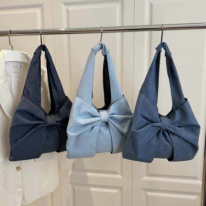 Bolso de Hombro Único de Mezclilla Moderno y Minimalista Exquisita Pajarita Bolsillo para Viajes de Nicho KTY