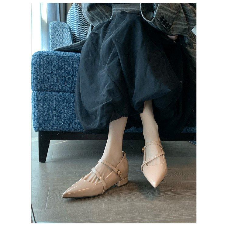 

2025 new French small man with pointed head inner height increase thick heel single shoes women s shallow mouth one-word buckle Mary Jane women s sh 40 телесный