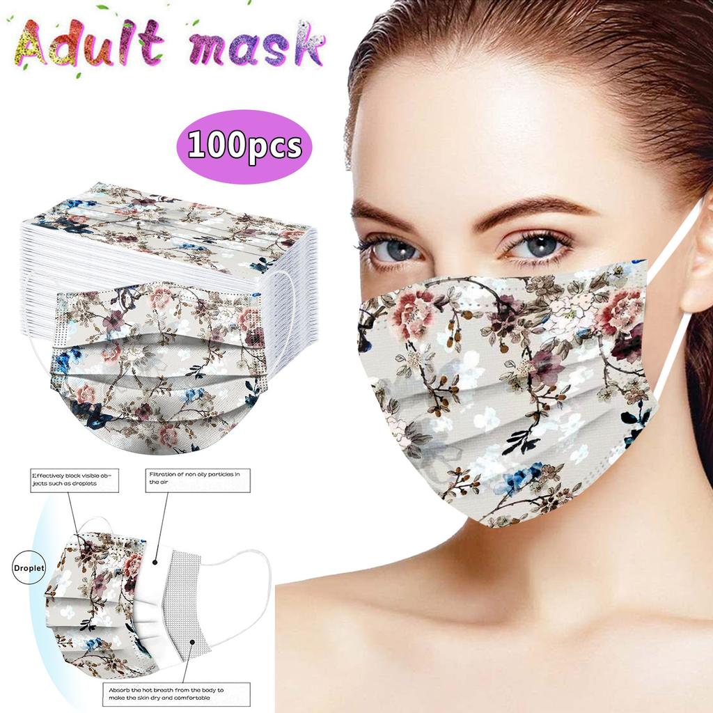 100PCS Adult Fashion Print Disposable Face Mask 3 Ply Earloop Anti-PM2.5 