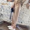 Women Harem Pants Elastic High Waist Adjustable Drawstring Knitting Pants Solid Color Loose Fit Rhombus Texture Long Trousers