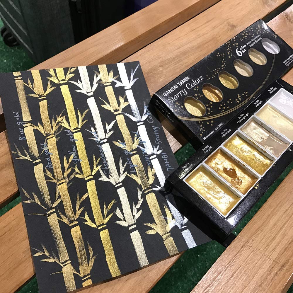 Kuretake Paint Gansai Tambi Starry Colors, 6-Color Set MC20SC/6V - Ideal for Artists, Watercolor Metallics