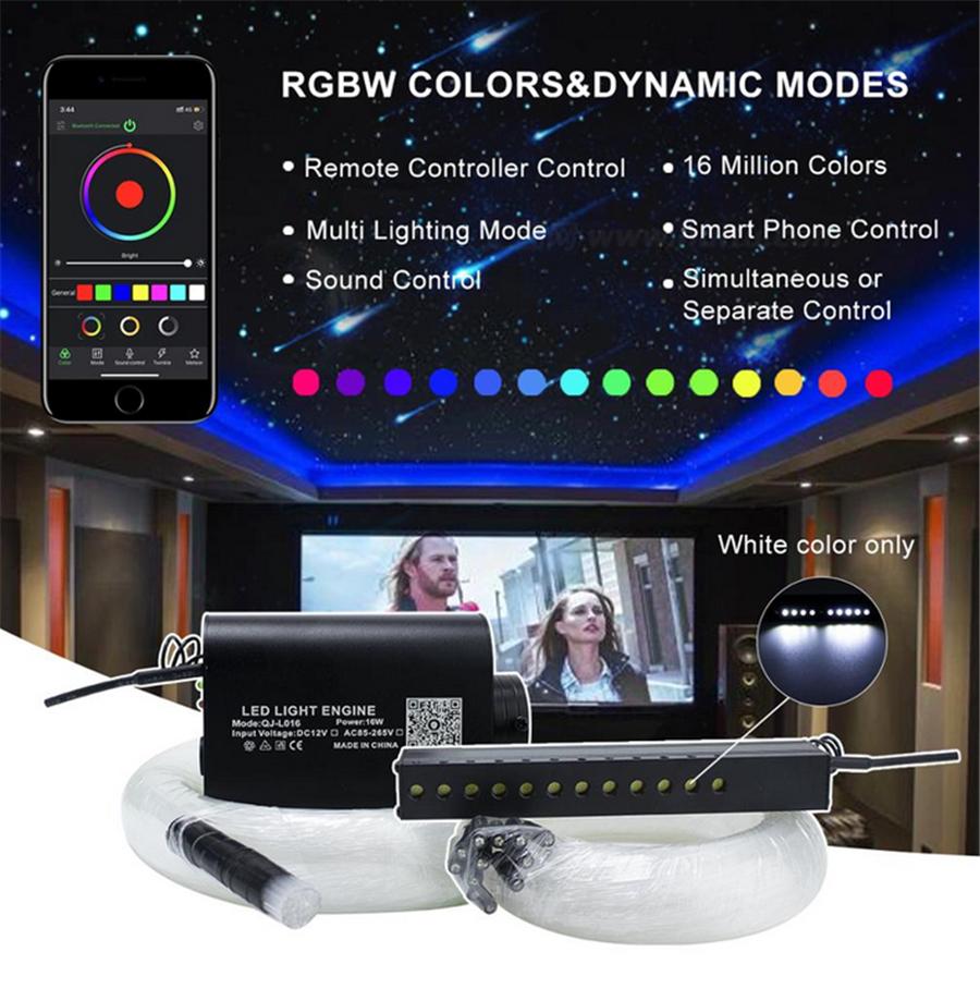 16W RGBW Car Roof Fiber Optic Light App Control Light 0.75mm 300pcs Fiber Optics