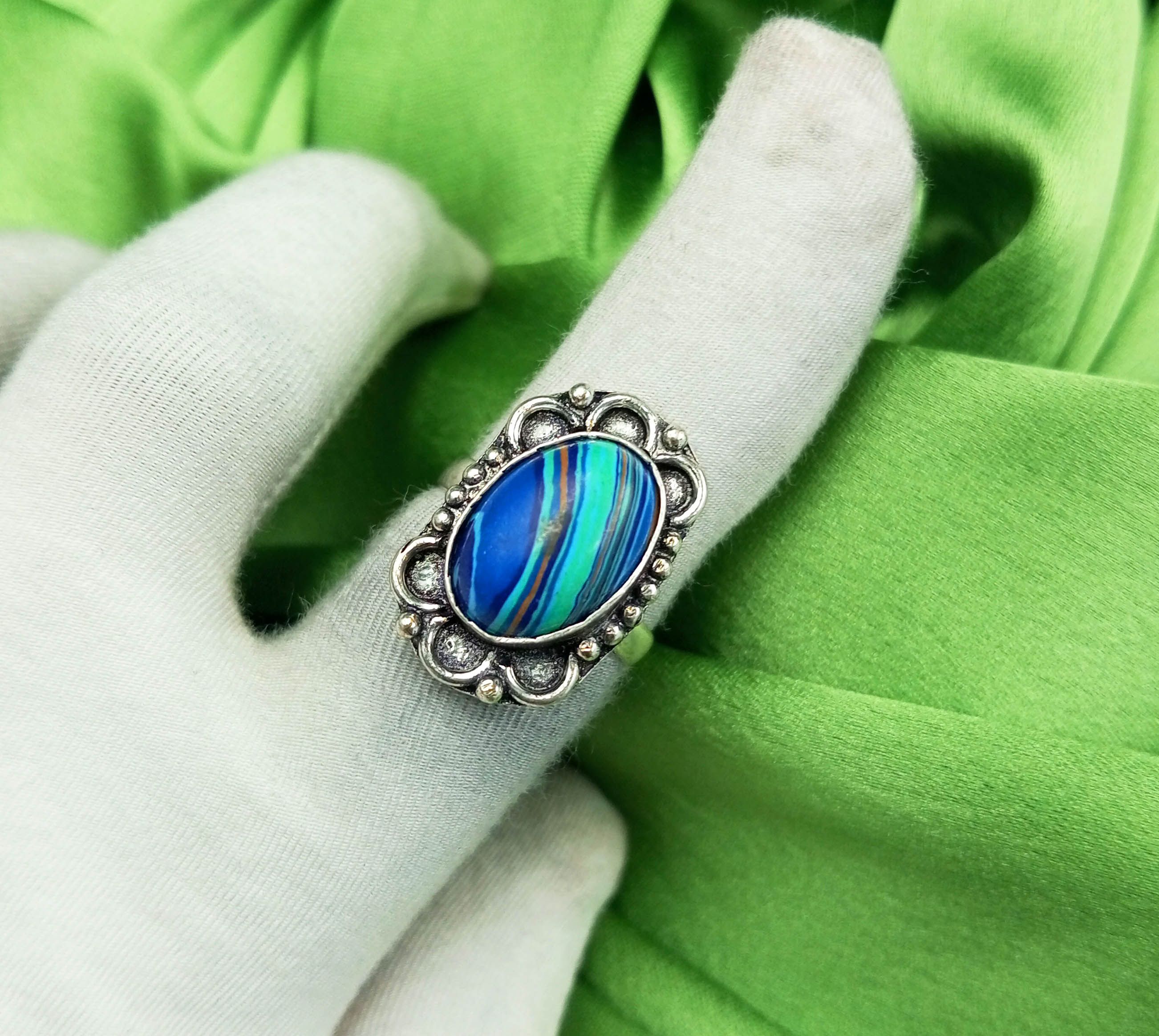 

Rainbow Calsilica Gemstone 925 Sterling Silver Plated US SZ 7 Ring MM-R83