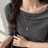 Silver Splicing Pull Asymmetric Sheep Pendant Necklace Long Sweater Chain Anti-Fade Trendy Jewelry for Music Festival Accessory
