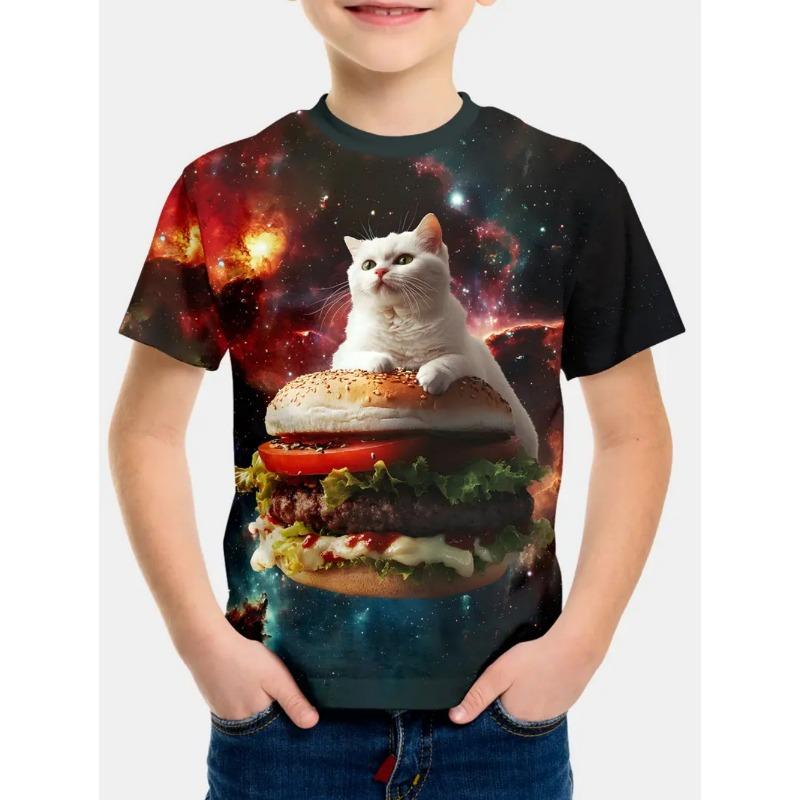 2025 Kids Clothes Summer Cartoon Astronaut Round Neck Short Sleeve Graphic T Shirts Fun Children's Clothing T-Shirt for A Boy