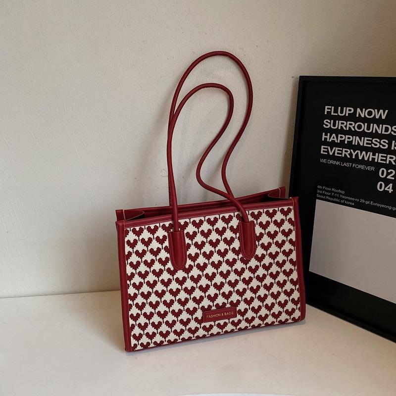 Red Tote Bag Women's New Fashionable and Versatile Commuter Shoulder Bag Bride Love Wedding Bag