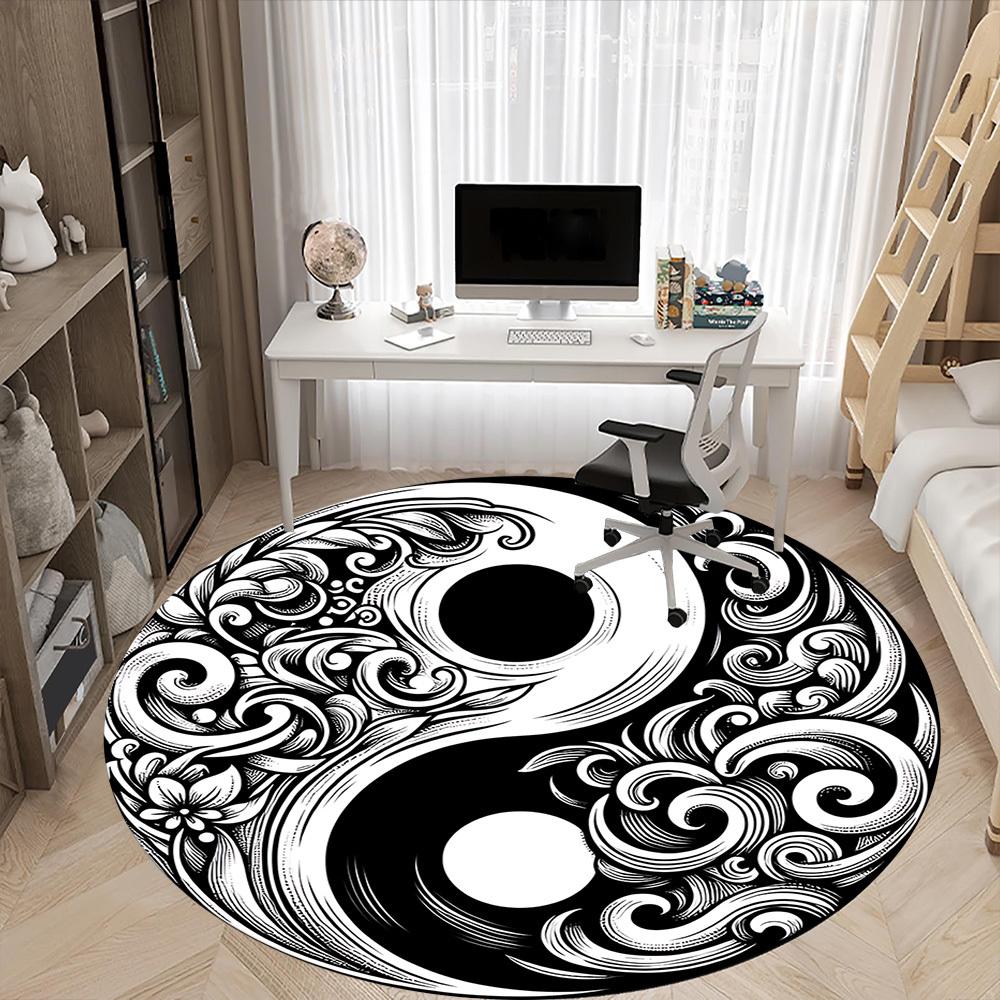 1pc Yin Yang Symbol Carpet, Round Non Slip Durable Large Size Office Carpet, Suitable for Office