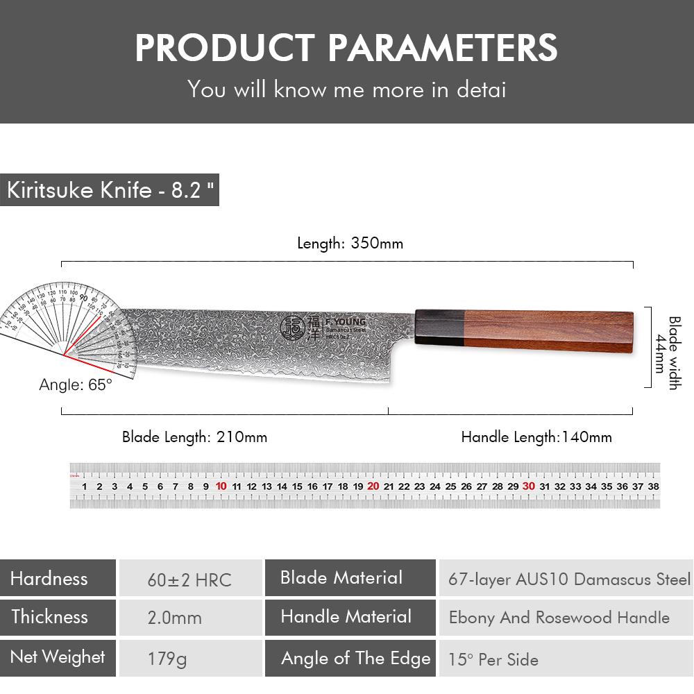 F.YOUNG 8.2-inch Japanese Kiritsuke Knife Damascus Steel Kitchen Chef Knives Sharp Professional Cleaver Hand Forged Cooking Tool